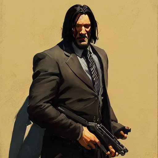 Image similar to greg manchess portrait painting of partially armored john wick as overwatch character, medium shot, asymmetrical, profile picture, organic painting, sunny day, matte painting, bold shapes, hard edges, street art, trending on artstation, by huang guangjian, gil elvgren, ruan jia, greg rutkowski, gaston bussiere