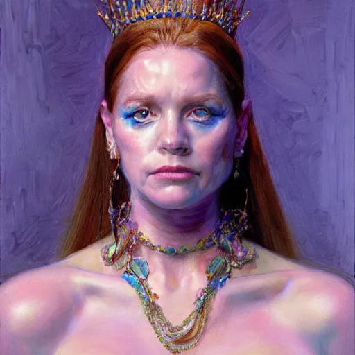 Image similar to portrait of a blue and pink queen, by donato giancola.