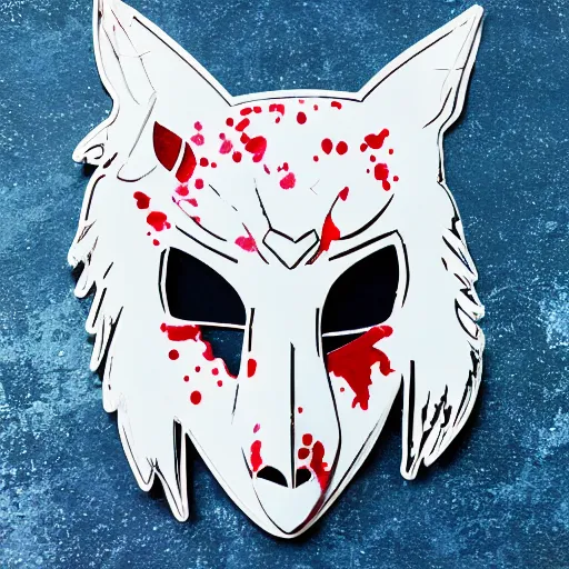 Image similar to die cut sticker, princess mononoke mask, splatter paint