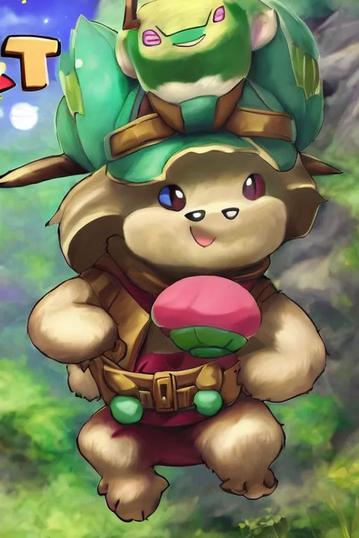 Image similar to teemo, a pokemon card of teemo, pokemon card screenshot