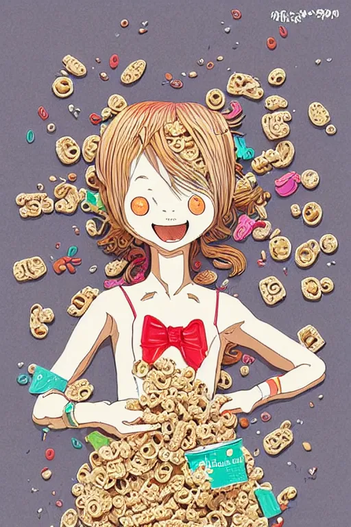 Image similar to cereal-chan, girl made out of cereal, intricate detail, character illustration by tatsuki fujimoto