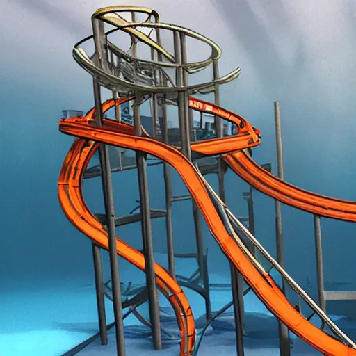 Image similar to underwater roller coaster, photorealistic, detailed