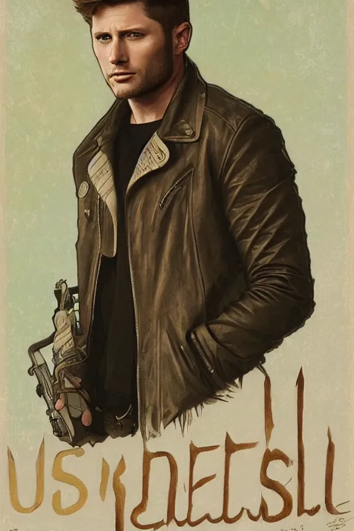 Image similar to a detailed matte portrait of an jensen ackles dressed dean from the gilmore girls, masterpiece, 8 k, art by alphonse mucha and greg rutkowski