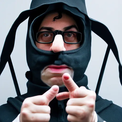 Prompt: kevin mitnick dressed as a robber, modelsociety, radiant skin, huge anime eyes, rtx on, perfect face, directed gaze, intricate, sony a 7 r iv, symmetric balance, polarizing filter, photolab, lightroom, 4 k, dolby vision, photography award