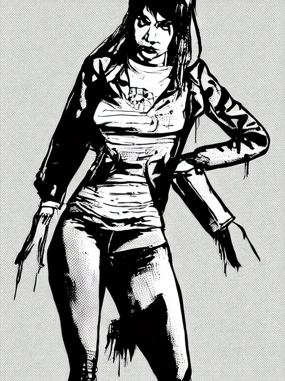 Image similar to portrait full body of punk rock girl, grayscale comic book artstyle by cameron steward