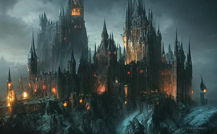 Image similar to Dark Fantasy Castle!!. Atmospheric matte painting by Darek Zabrocki and Emmanuel Shiu, 4k ultra detailed, great composition cinematic.