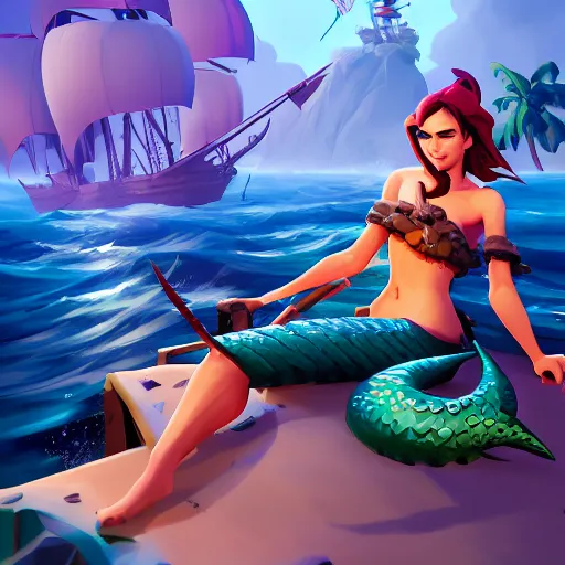 Image similar to jack the pirate mermaid on sea of thieves game avatar hero, behance hd by jesper ejsing, by rhads, makoto shinkai and lois van baarle, ilya kuvshinov, rossdraws global illumination