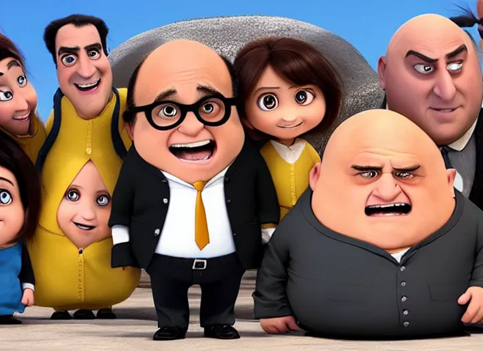 Image similar to Danny DeVito cast as Gru, still from Despicable Me 2010