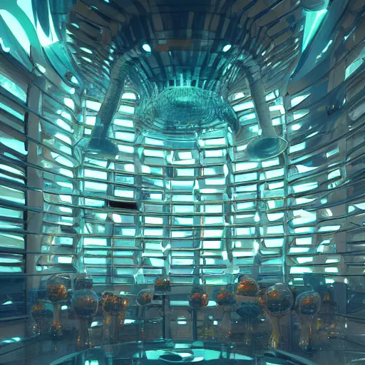 Image similar to futuristic beehive lobby by dennis chan, hyper detailed, digital art, trending in artstation, cinematic lighting