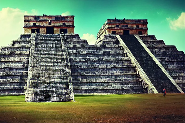 Prompt: holiday photo of chichen itza in a cyberpunk future by filip hodas