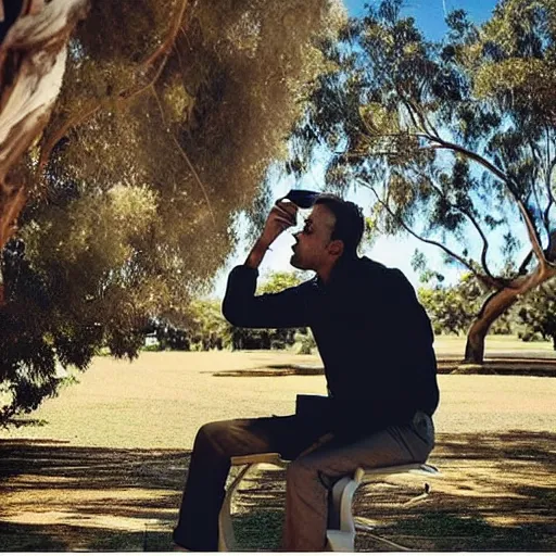 Prompt: “a man talking on the phone to Qantas customer support”