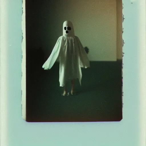 Image similar to adorable floating ghost photo taken with a polaroid, smol, aesthetic, 1 9 9 0 s