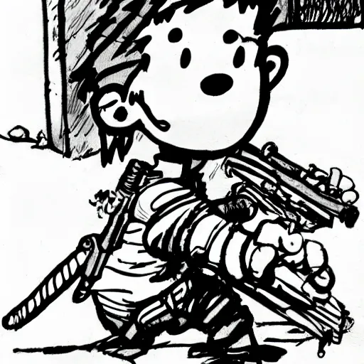 Image similar to cugo drawn by bill watterson, detailed,