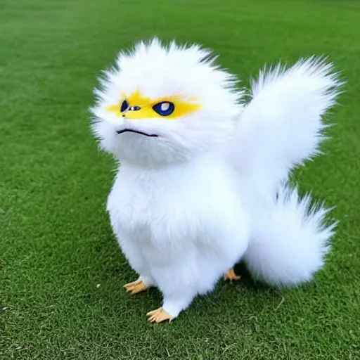 Image similar to real life pokemon, generation 1, zapdos, cute!!!, content!!!, mischievous!!!, adorable!!!, fluffy!!!, ultra realistic!!!, golden hour, sharp focus