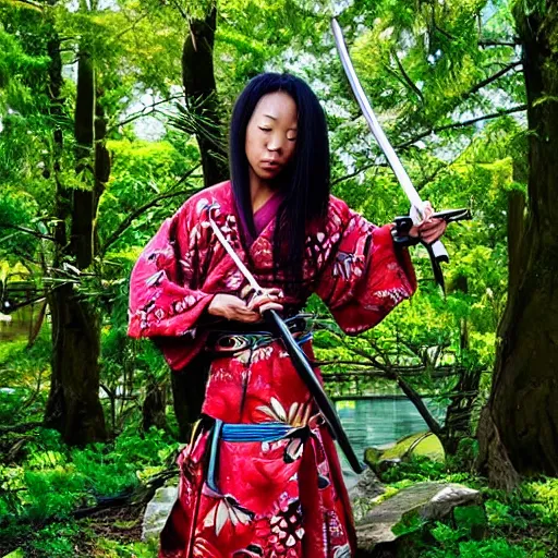 Image similar to “ afro - asian female samurai unsheathing her katana. award winning photograph. ”