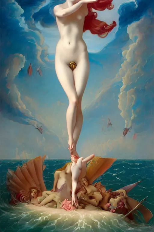 Image similar to The Birth of Venus by Peter Mohrbacher in the style of Gaston Bussière, Art Nouveau