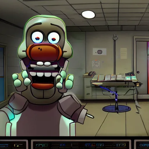 Image similar to a broken animatronic in a part of service room fnaf style