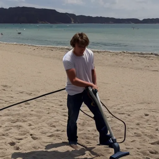 Image similar to Anakin Skywalker vacuuming the beach to remove sand