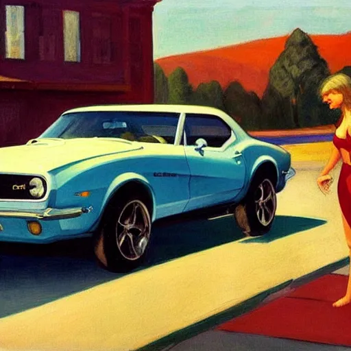 Prompt: Dated a chick that lived on Cooterneck Road, She had a catfish Camero and was cooler than me, by Edward Hopper