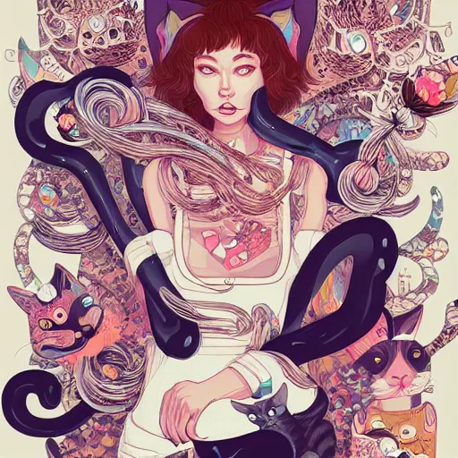 Image similar to crazy cat lady, extremely detailed, sharp focus, wide view, full body shot, smooth, digital illustration, by james jean, by rossdraws, frank franzzeta, sakimichan