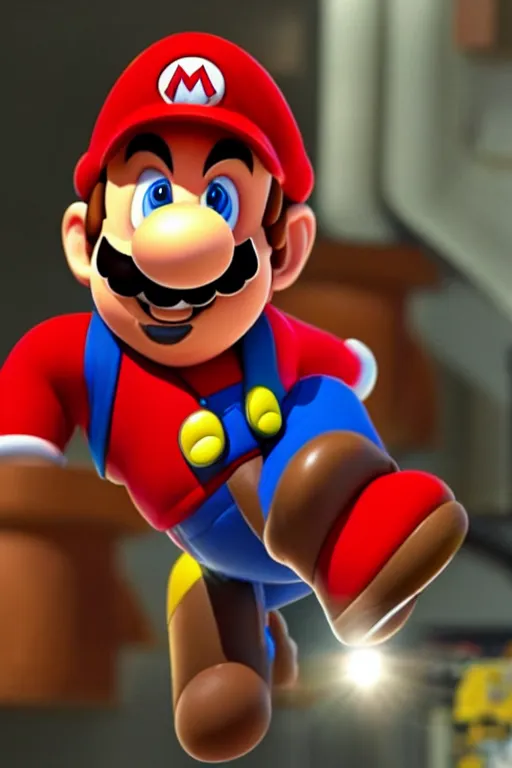 Image similar to a movie still of chris pratt as mario, highly detailed, studio lighting