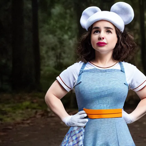 Image similar to Emilia Clark in 'Diary of a Wimpy Kid' costume. Sony a7r IV, symmetric balance, polarizing filter, Photolab, lightroom, 8k, award-winning