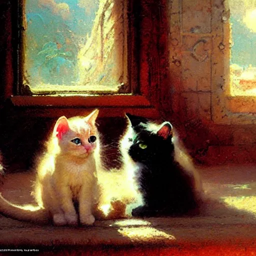 Prompt: adorable kitties, painting by gaston bussiere, craig mullins