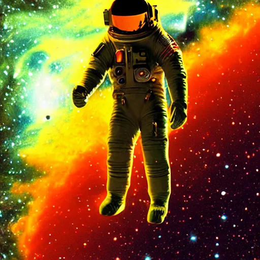 Prompt: Astronaut on the edge of universe nebula octane photorealist