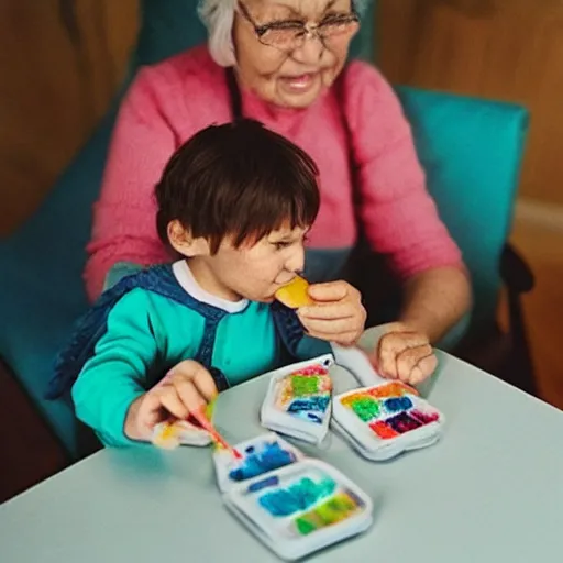 Image similar to “ old lady feeding crayons to child, bizzaro ”