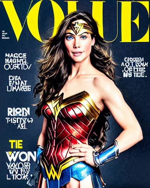 Image similar to Wonder Woman with the face of Chris Hemsworth, Vogue cover photo