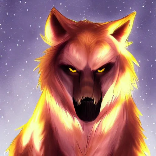 Image similar to a beautiful werewolf at night, kawacy, backlighting, furry art