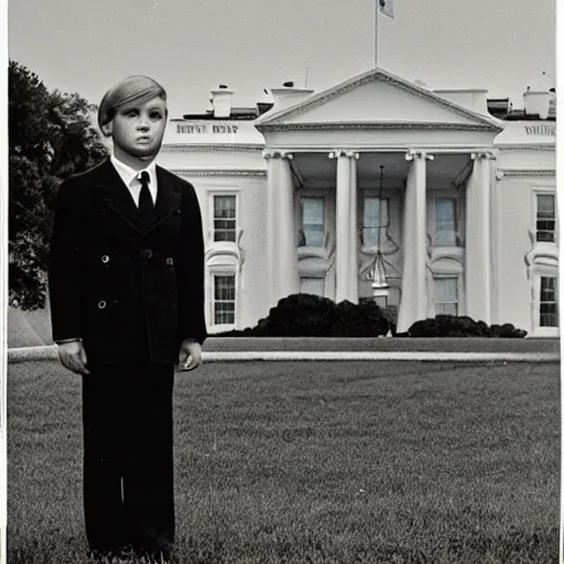 Prompt: a young donald trump looking at the white house