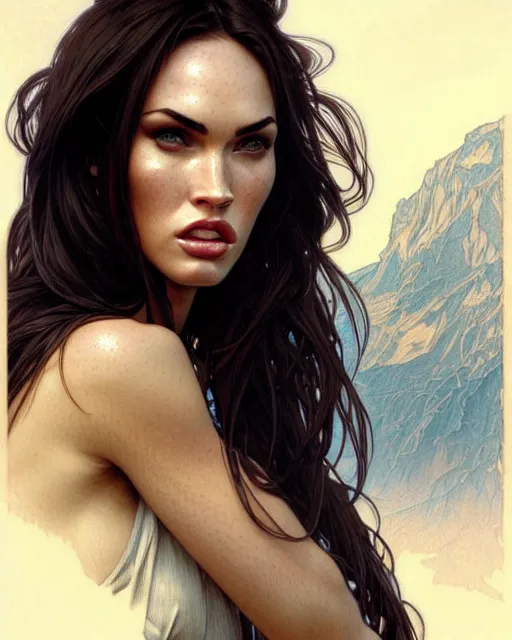 Image similar to portrait of megan fox with angry face expression, intricate, headshot, highly detailed, digital painting, artstation, concept art, sharp focus, cinematic lighting, illustration, art by artgerm and greg rutkowski, alphonse mucha, cgsociety