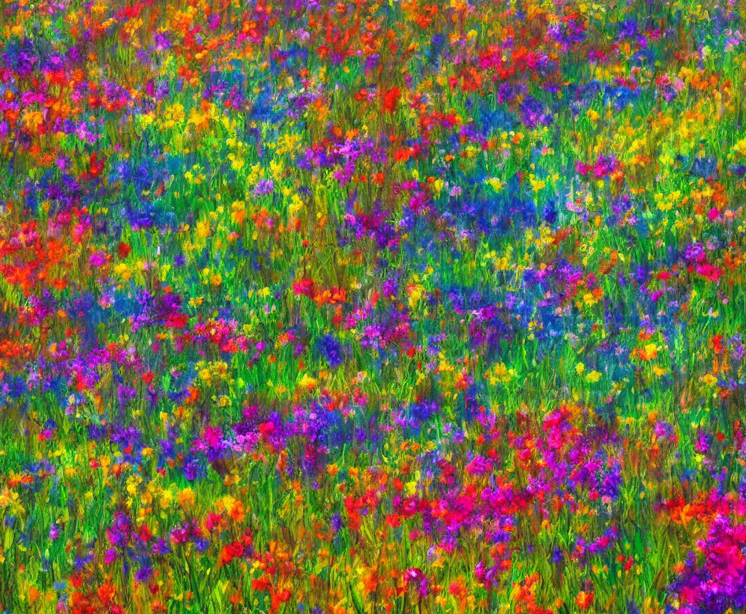 Image similar to a heavenly field of colorful flowers, highly detailed, digital painting, high fantasy, sunstreaks, high contrast, bokeh, soft tones
