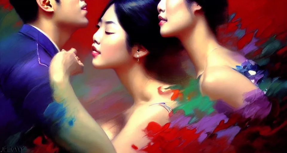 Prompt: photography of asian couples kissing each other, deep focus, volumetric light, colourful, sharp, detailed, digital painting by rolf armstrong, jeremy lipkin and michael garmash, rob rey and kentaro miura style, pinterest behance top picks