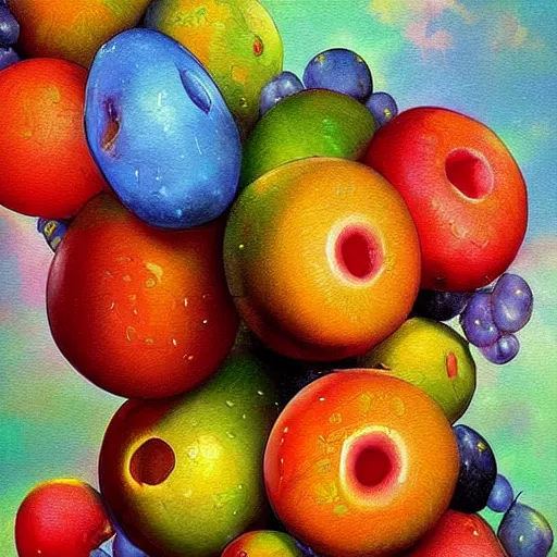 Image similar to heavenly fruit, epic, heaven fantasy painting, digital art, fruit