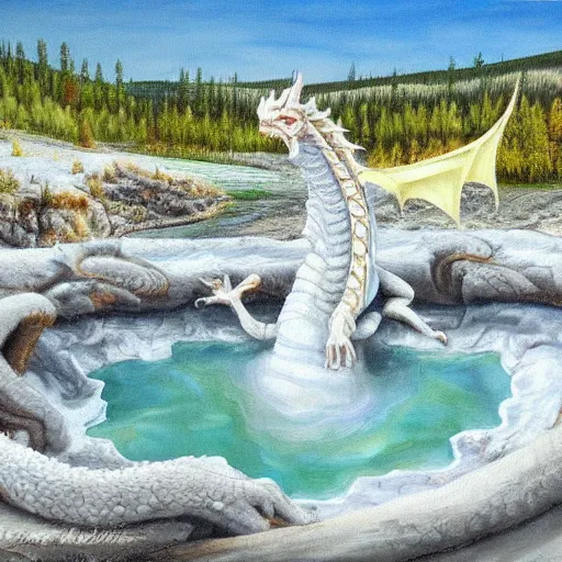 Image similar to dragon emerging from a hotspring at yellowstone national park, highly detailed oil painting