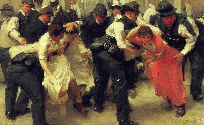 Prompt: high quality high detail painting by ilya repin, fbi arresting a woman, hd