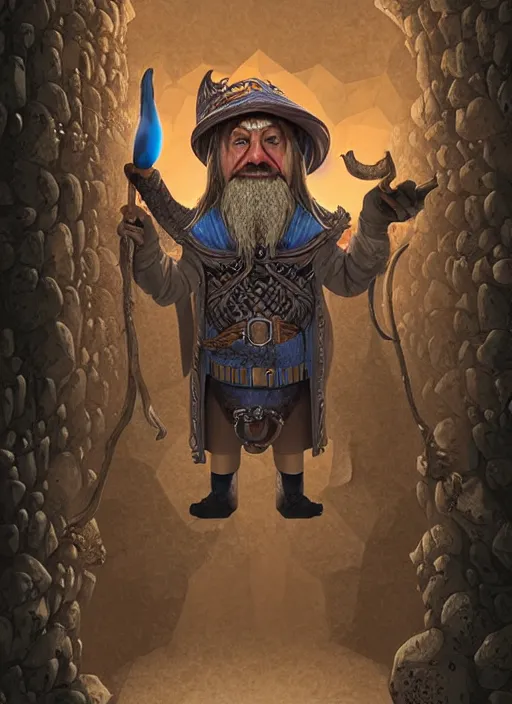 Image similar to highly detailed, hyper realistic wizard, funny, with a dungeon background by studio muti