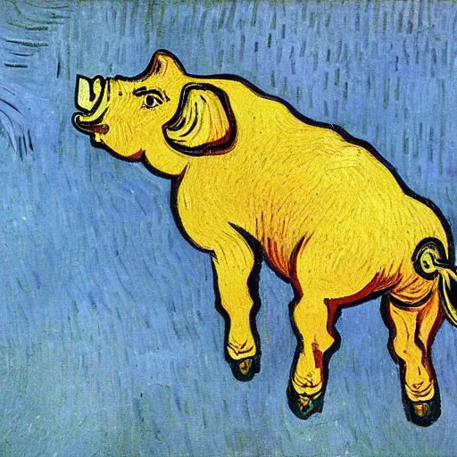 Prompt: a pig painted by van gogh
