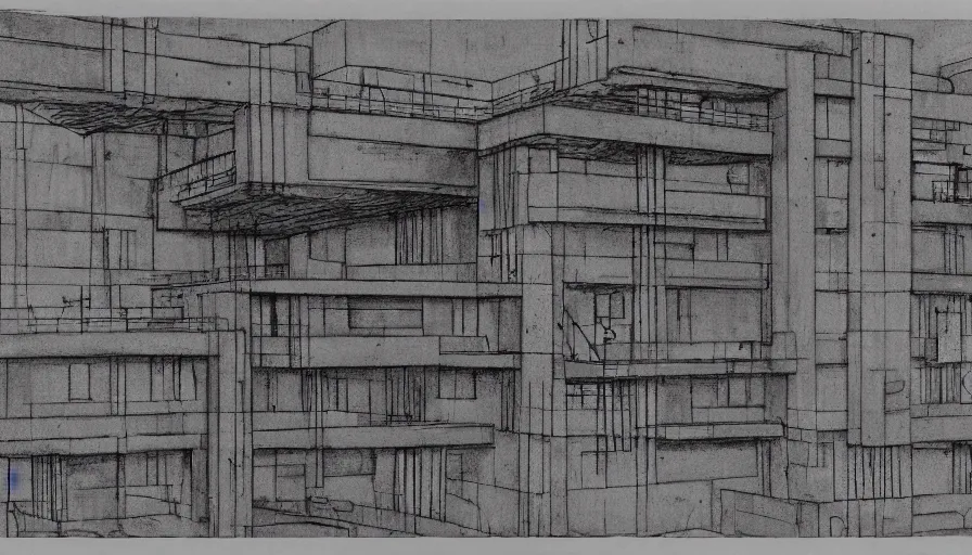 Image similar to big brutalist base, drawing architecture