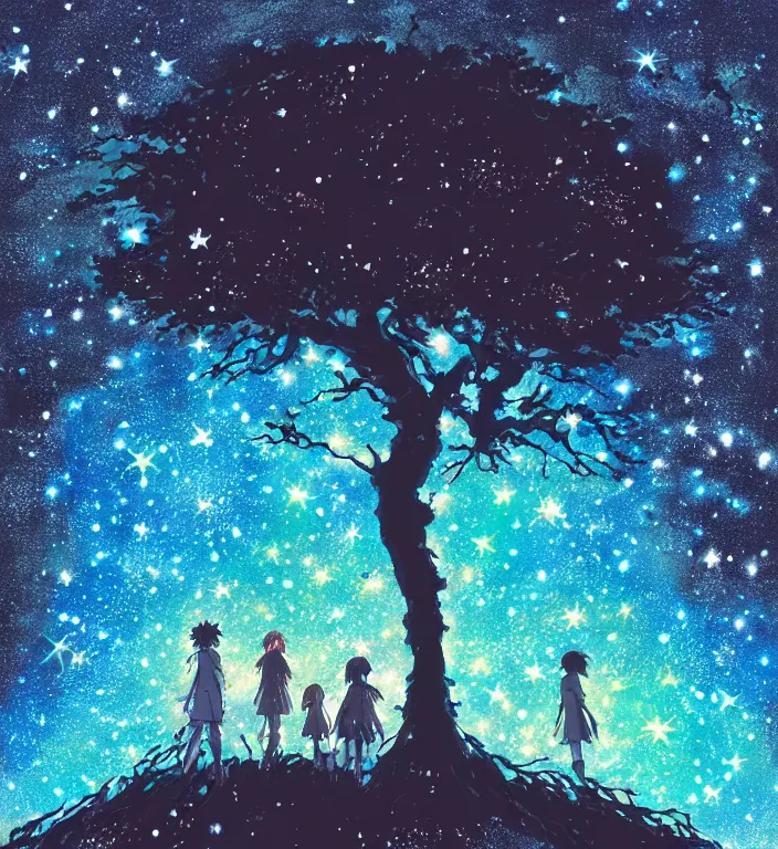 Prompt: ( tree made out of galaxy and stars ), trending on pixiv fanbox, painted by makoto shinkai takashi takeuchi studio ghibli, akihiko yoshida, yoshitaka amano, wangechi mutu, clean cel shaded vector art, illustration, hd, 8 k