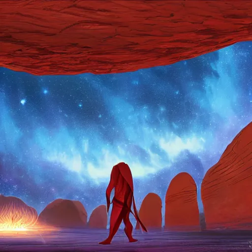 Image similar to star birth at uluru, didgeridoo, epic fantasy art in 8 k photorealistic illustration