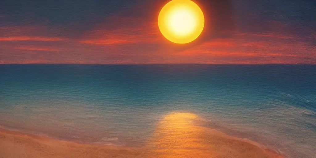 Prompt: a high detail photograph of a sunset at a beach in a cyberpunk world with two moons, realism, 8 k, award winning photograph