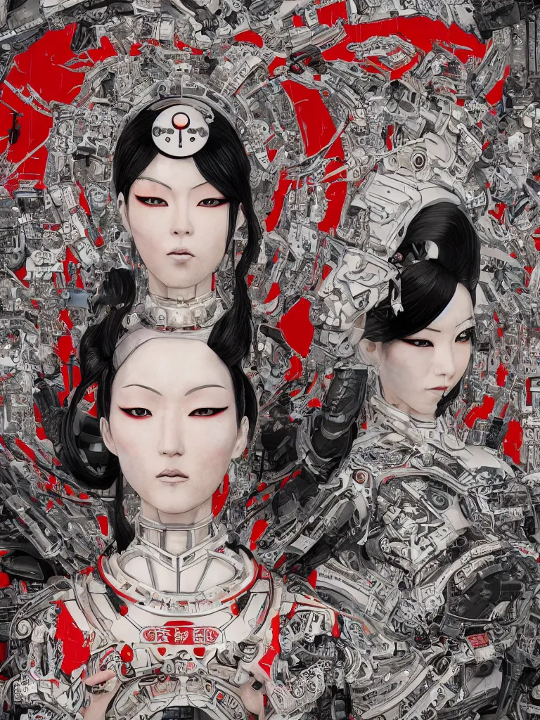 Image similar to an epic fantastic realism comic book style portrait painting of a japanese robotic : akira geisha with chinese pattern tattoos and decals, 云 雷 纹, 蟒 纹, inspired by the lord of ghost in the shell, octane render, intricate detail, 8 k hd, unreal engine 5, ex machina, irobot