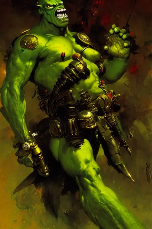 Prompt: green demon with black eyes and yellow teeth, painting by gaston bussiere, craig mullins, greg rutkowski, yoji shinkawa