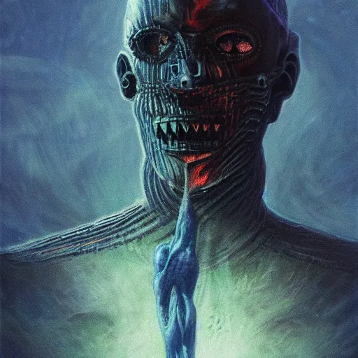 Image similar to afrofuturism sci - fi warrior, blue hour, horror art, by beksinski, szukalski, giger, pyromallis, dzo, iris compiet, seb mckinnon, digital art, highly detailed, intricate, sharp focus, trending on artstation hq, deviantart, pinterest, unreal engine 5, 4 k uhd image