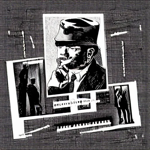 Image similar to A LA noir detective in the style of crosshatching.