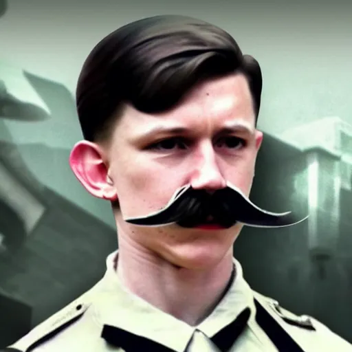 Image similar to tom holland as adolf hitler with mustache