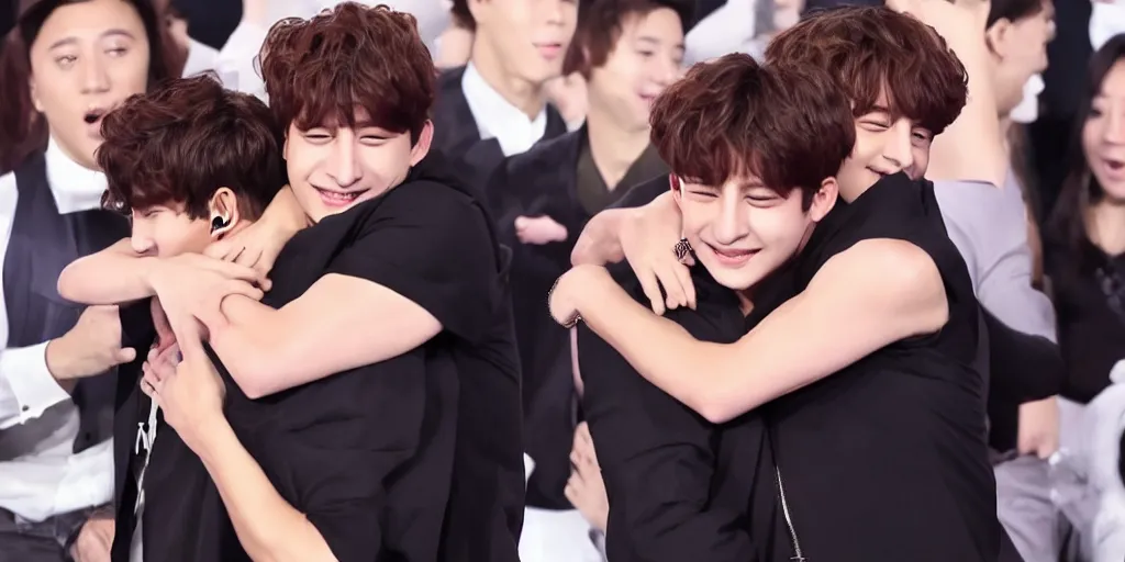 Image similar to charlie puth hugging Jung kook